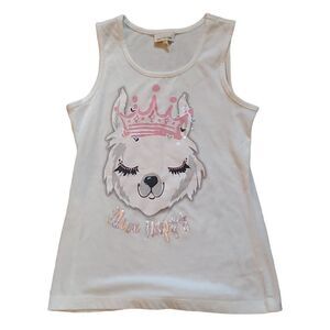 Self Esteem Girls Size Large White I Live Happy Illama Tank Top